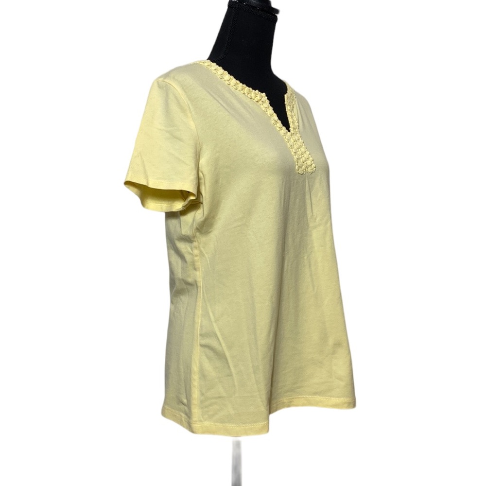 Yellow Lace V-Neck Short Sleeve Shirt M - Picture 2 of 8
